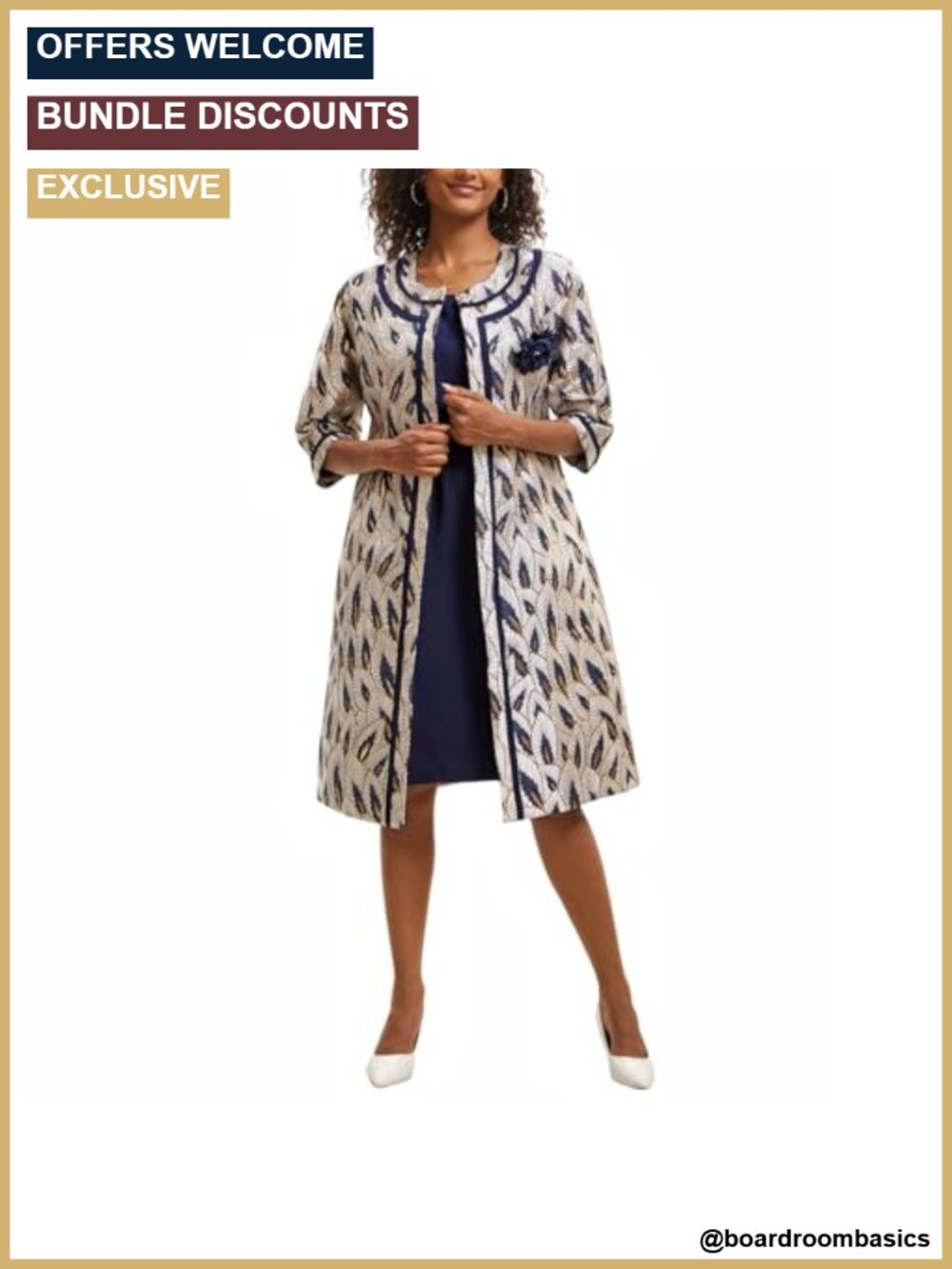 Women's Formal Church Dress Suit Set Long Jacket Embossed Embroidery Floral